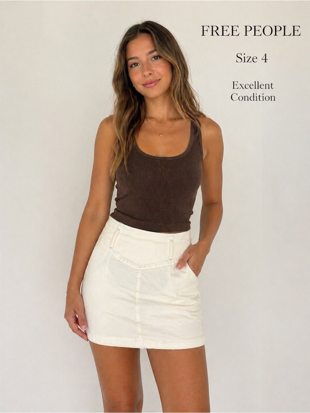 Free People White Mini Skirt Size 4 High Waist Casual Chic